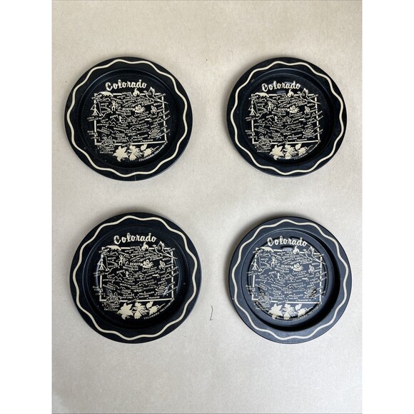 VTG Colorado‎ State & Flower Travel Souvenir Tin Metal Bar Tray Plate,4 Coasters - Picture 6 of 8